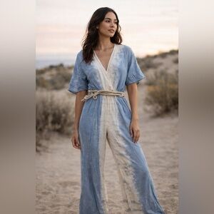 Vintage Havana Blue & White Rope-Tie Jumpsuit | Size M | Beachy Boho Vibes